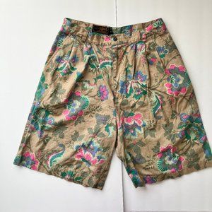 Vintage Eddie Bauer Floral High Rise Pleated Cotton/Linen Shorts Sz 12